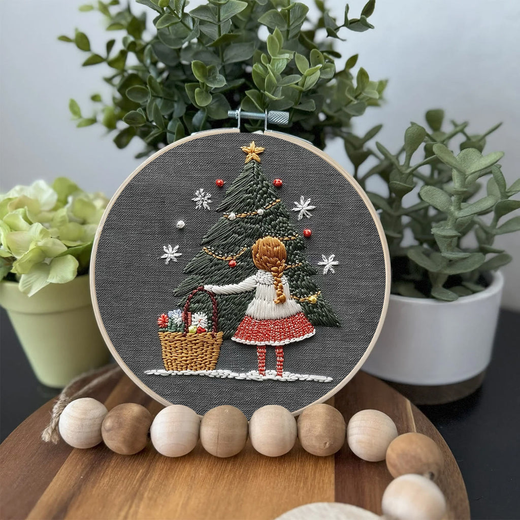 Rubbyoo Embroidery Kit- Girl And Christmas Tree | Holiday Needlework Gift Starter kit - image 2