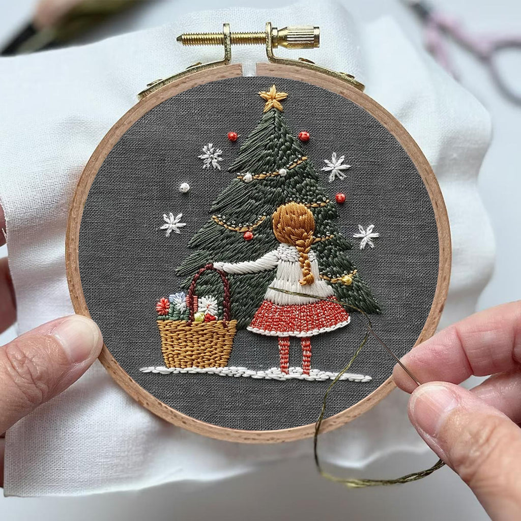 Rubbyoo Embroidery Kit- Girl And Christmas Tree | Holiday Needlework Gift Starter kit - image 3
