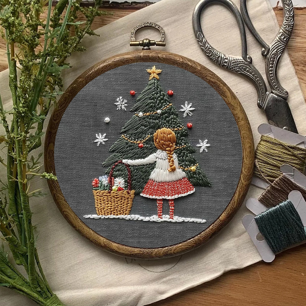 Rubbyoo Embroidery Kit- Girl And Christmas Tree | Holiday Needlework Gift Starter kit - image 6