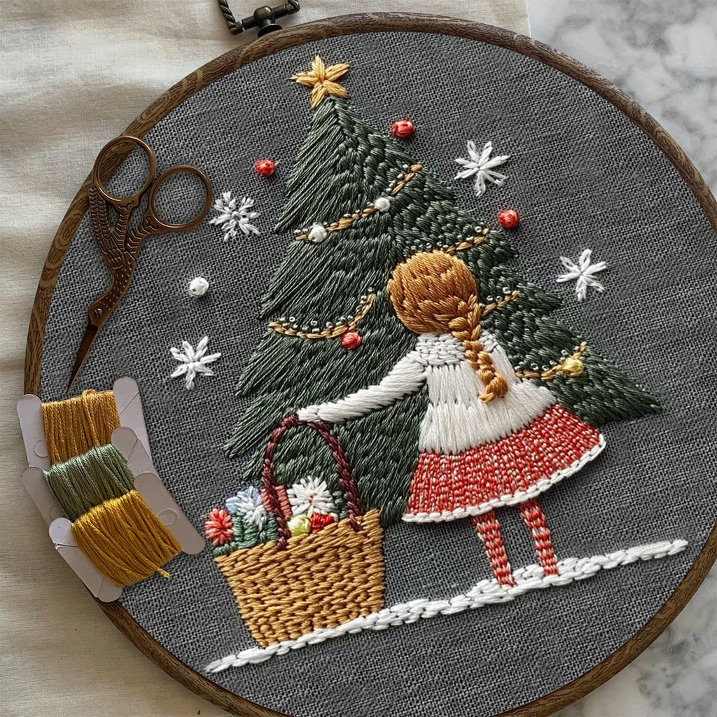 Rubbyoo Embroidery Kit- Girl And Christmas Tree | Holiday Needlework Gift Starter kit - image 7
