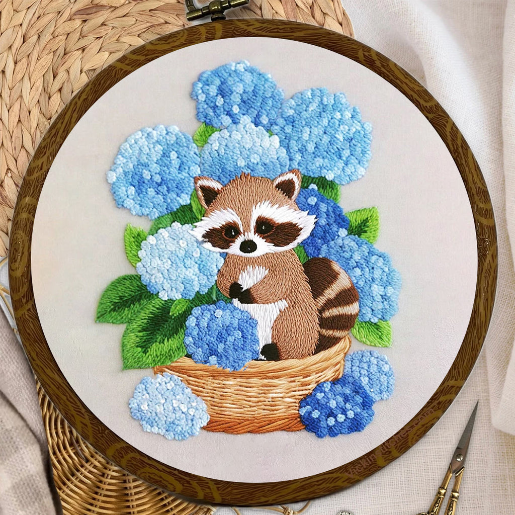 Rubbyoo Embroidery Kit- Cute Raccoon With Blue Flower Diy Craft Kits | For Craft Lover - image 7