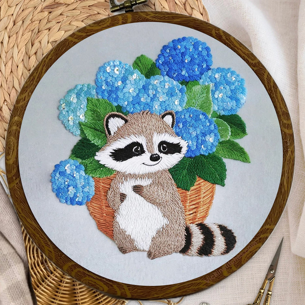 Rubbyoo Embroidery Kit- Cute Raccoon With Blue Flower 2 Diy Craft Kits | For Craft Lover - image 7