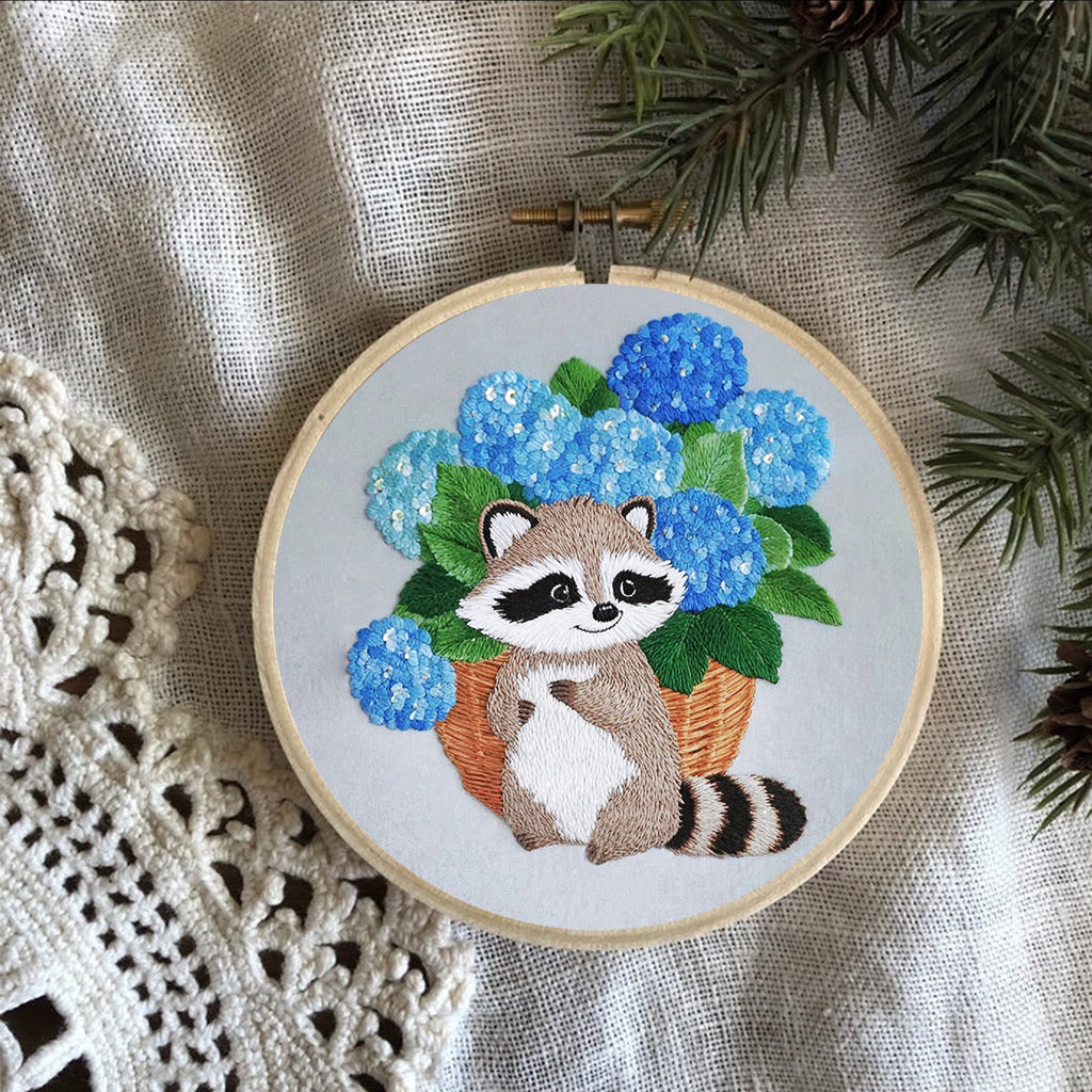 Rubbyoo Embroidery Kit- Cute Raccoon With Blue Flower 2 Diy Craft Kits | For Craft Lover - image 8