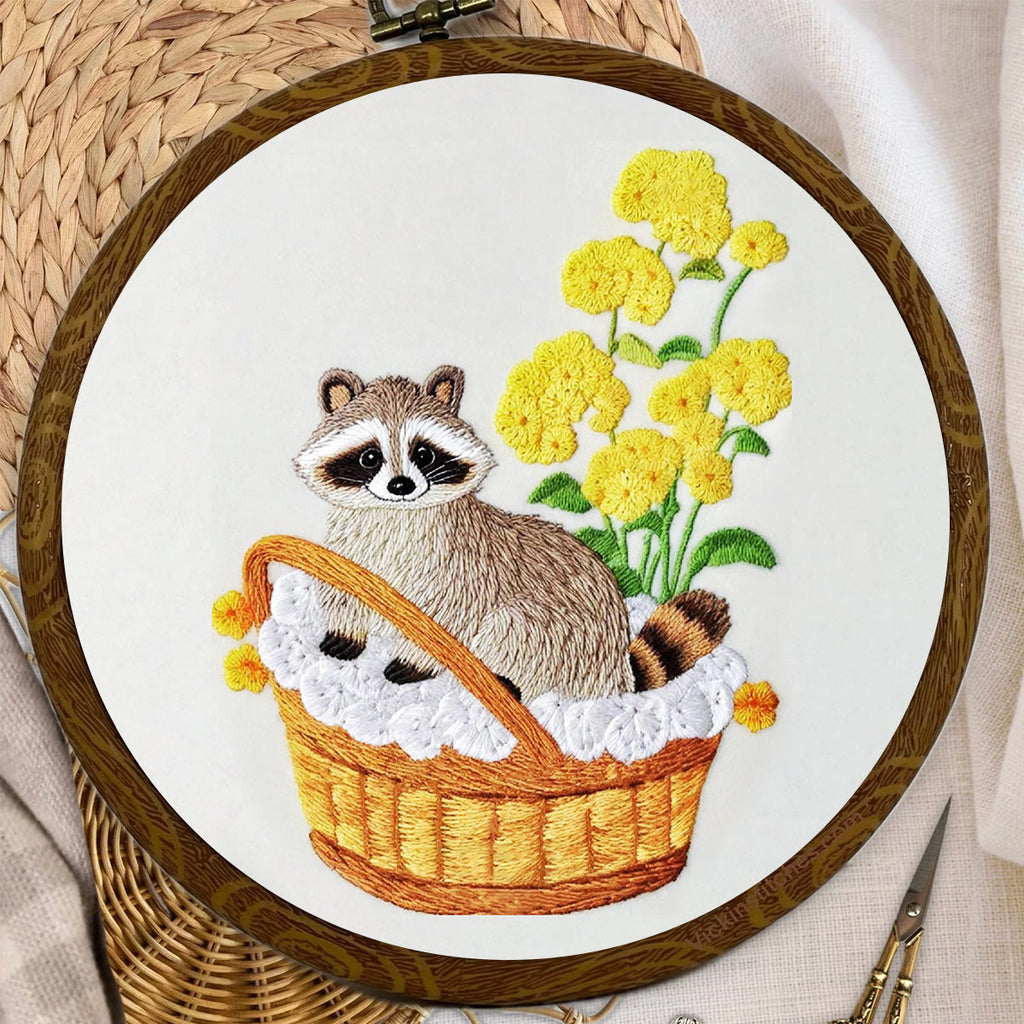 Rubbyoo Embroidery Kit- Cute Raccoon With Yellow Flower Diy Craft Kits | For Craft Lover - image 7