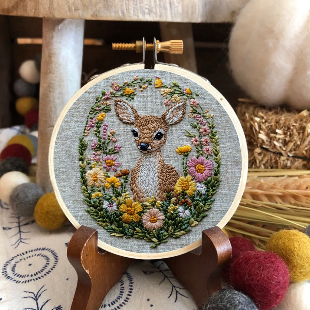 Rubbyoo Embroidery Kit- Flower Deer Diy Craft Kits | For Craft Lover - image 1