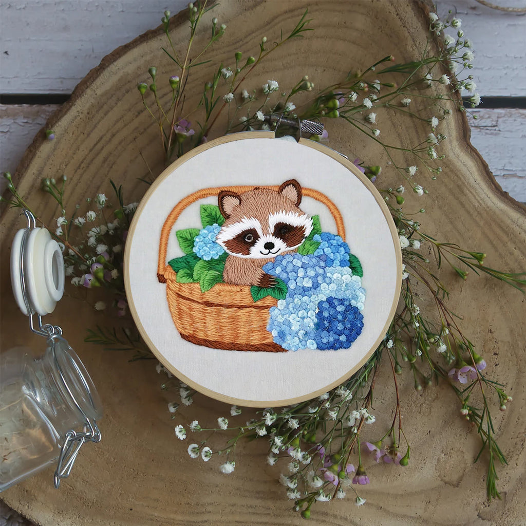 Rubbyoo Embroidery Kit-cute Raccoon In Basket Diy Craft Kits | For Craft Lover - image 5