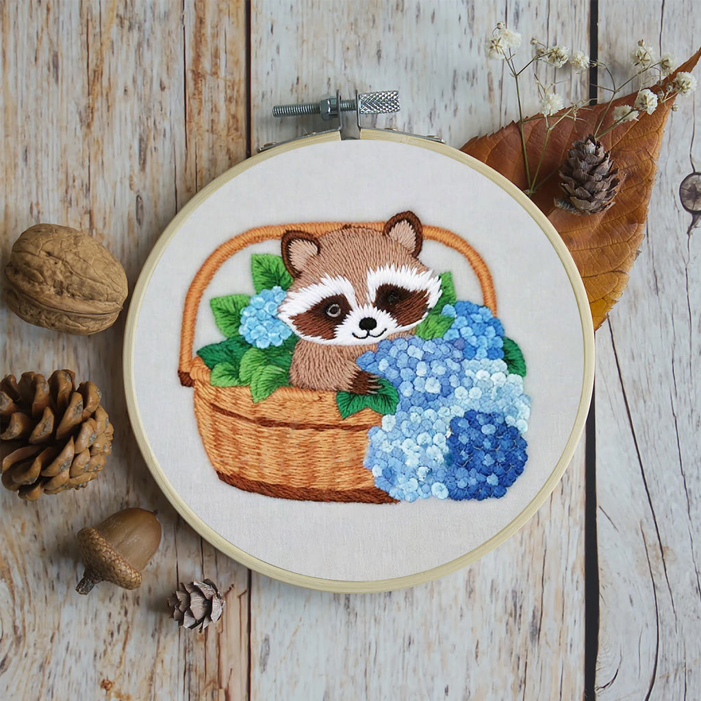 Rubbyoo Embroidery Kit-cute Raccoon In Basket Diy Craft Kits | For Craft Lover - image 4