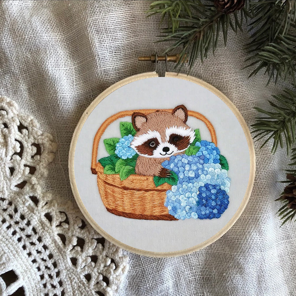 Rubbyoo Embroidery Kit-cute Raccoon In Basket Diy Craft Kits | For Craft Lover - image 8
