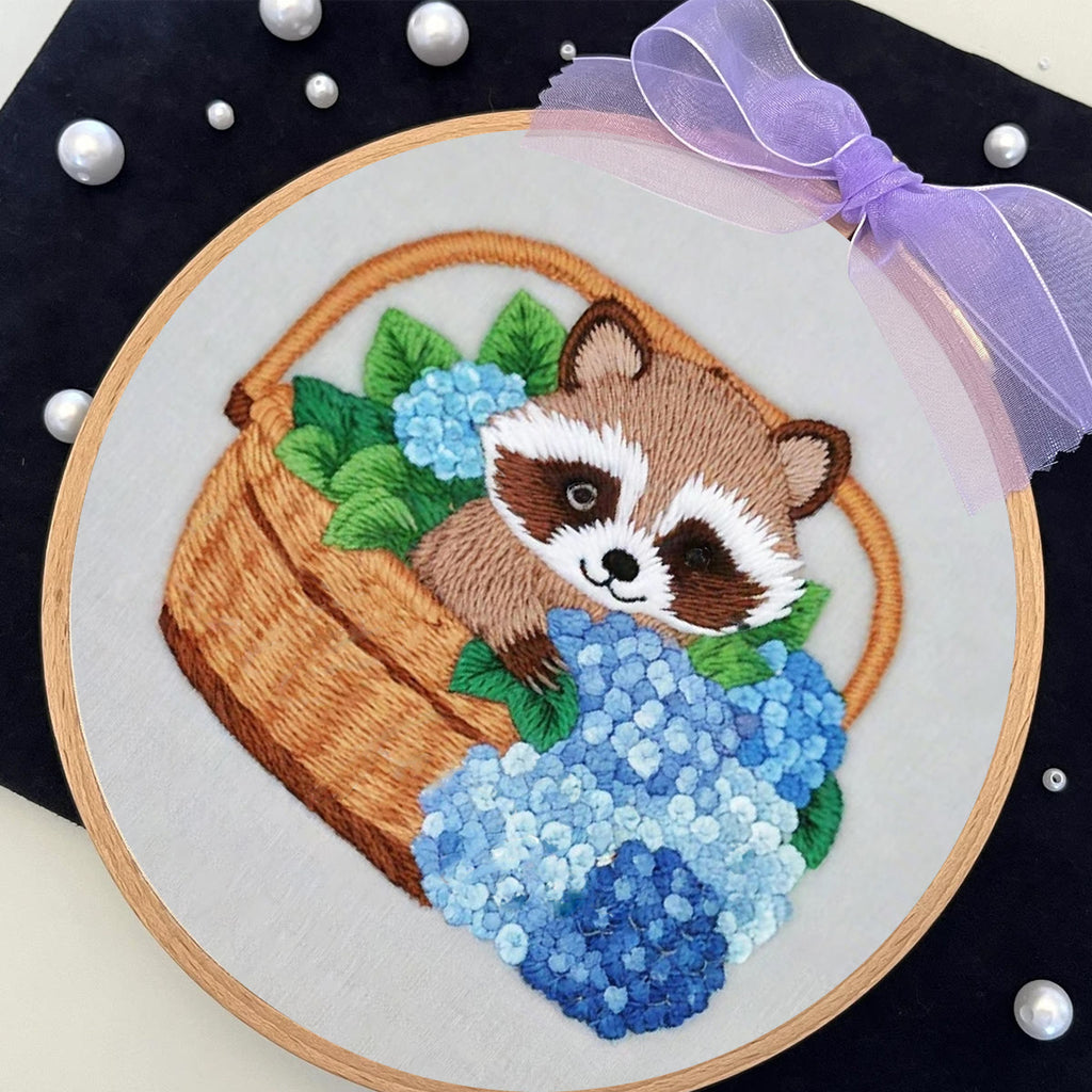 Rubbyoo Embroidery Kit-cute Raccoon In Basket Diy Craft Kits | For Craft Lover - image 6