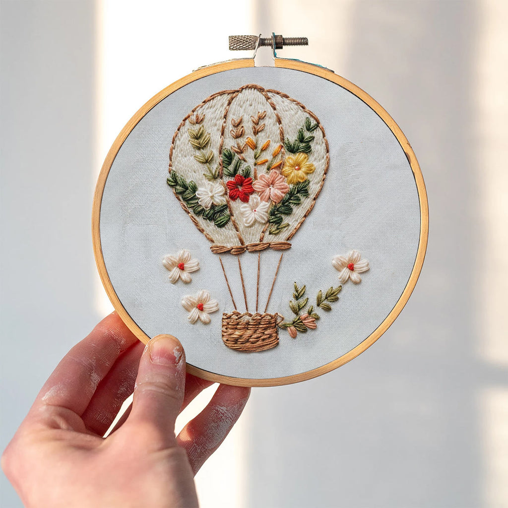 Rubbyoo Embroidery Kit-Floral Hot Air Balloon  Easy  Embroidery Kit For Beginners | Autumn Crafts - image 1