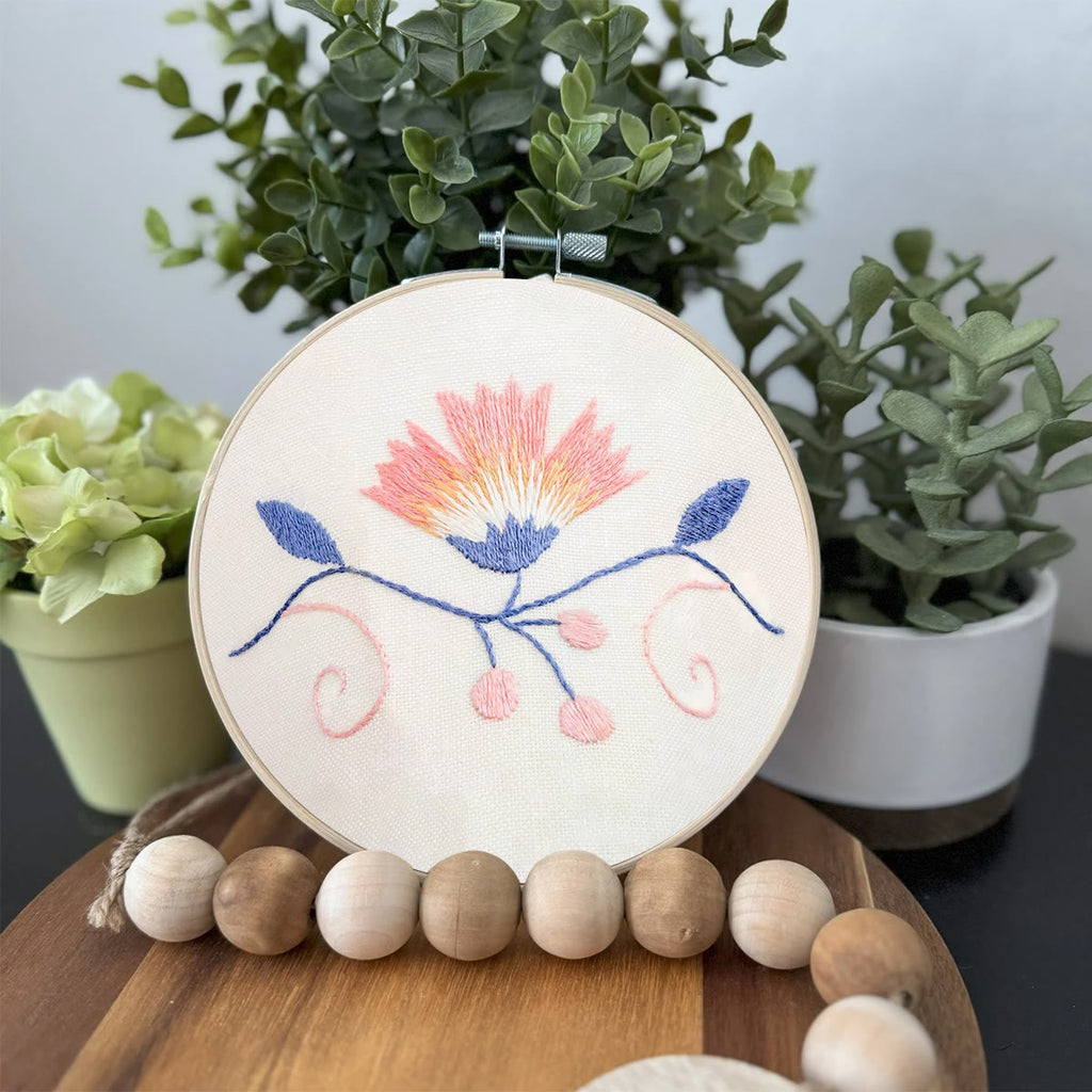 Rubbyoo Embroidery Kit-   A Pink Flower Diy Kit For  Aldults| Diy Craft Kits | Cozy Crafts - image 2