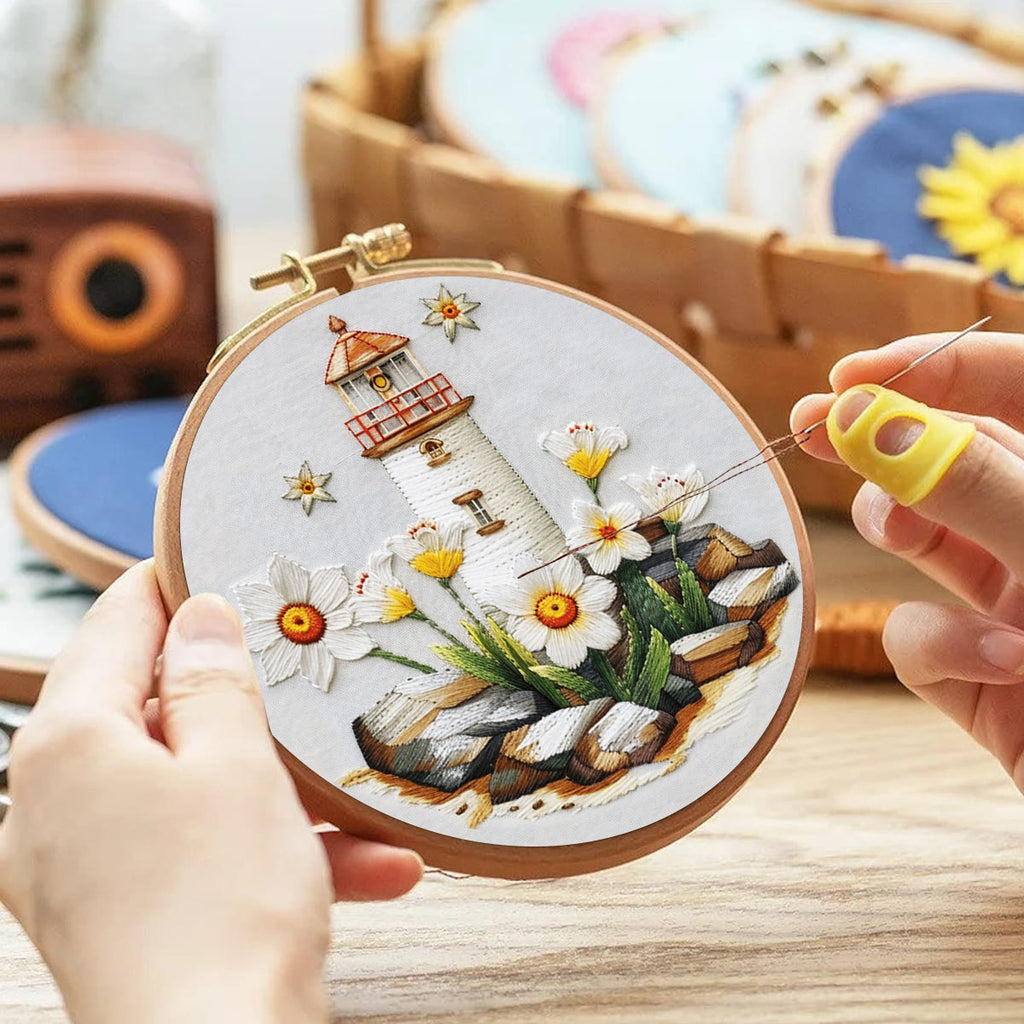 Rubbyoo Embroidery Kit-lighthouse Easy  Embroidery Kit For Beginners | Summer Crafts - image 2