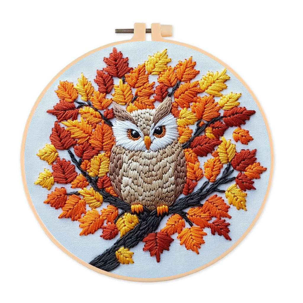 Rubbyoo Embroidery Kit-  Maple Leaf  Owl  Diy Craft Kits| Autumn Craft - image 0