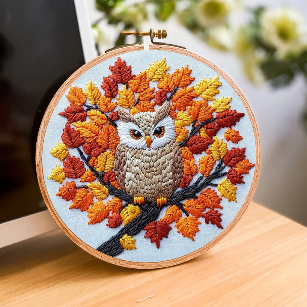 Rubbyoo Embroidery Kit-  Maple Leaf  Owl  Diy Craft Kits| Autumn Craft - image 3