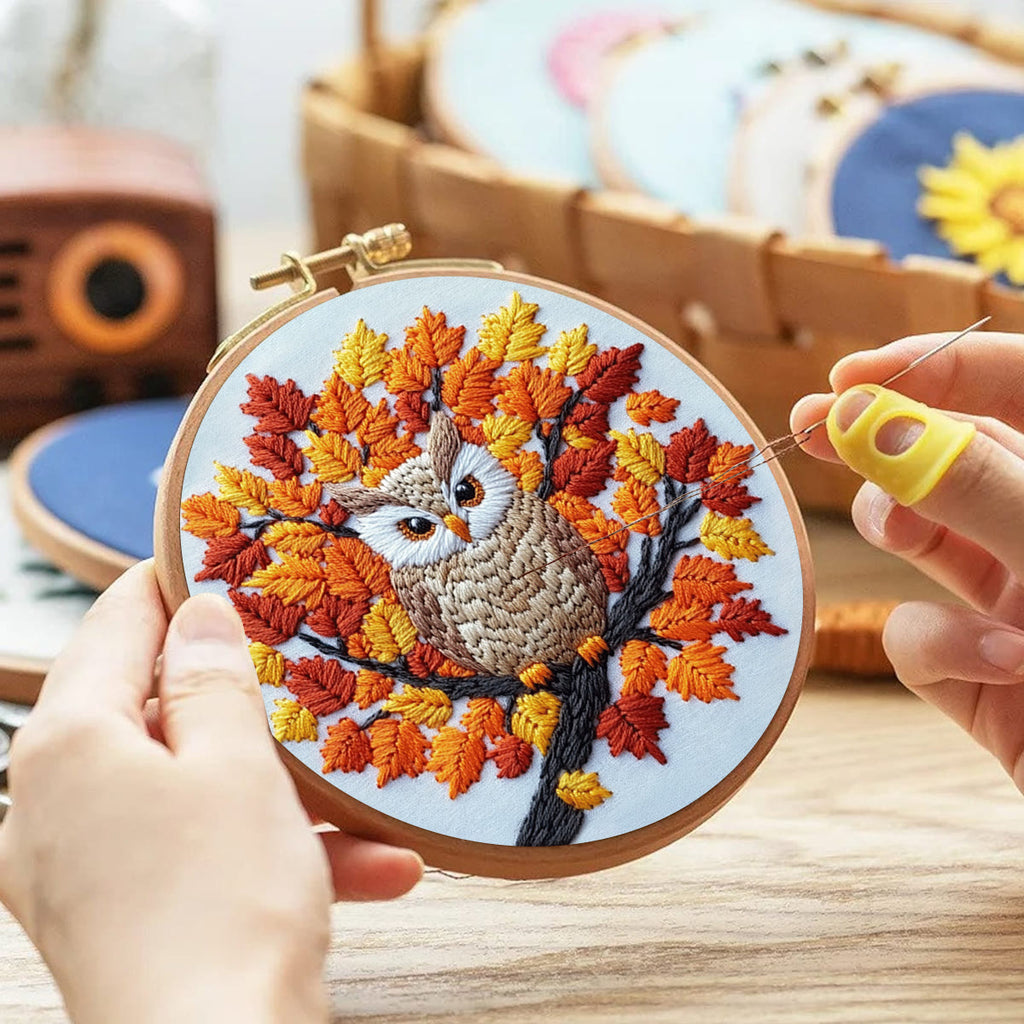 Rubbyoo Embroidery Kit-  Maple Leaf  Owl  Diy Craft Kits| Autumn Craft - image 2