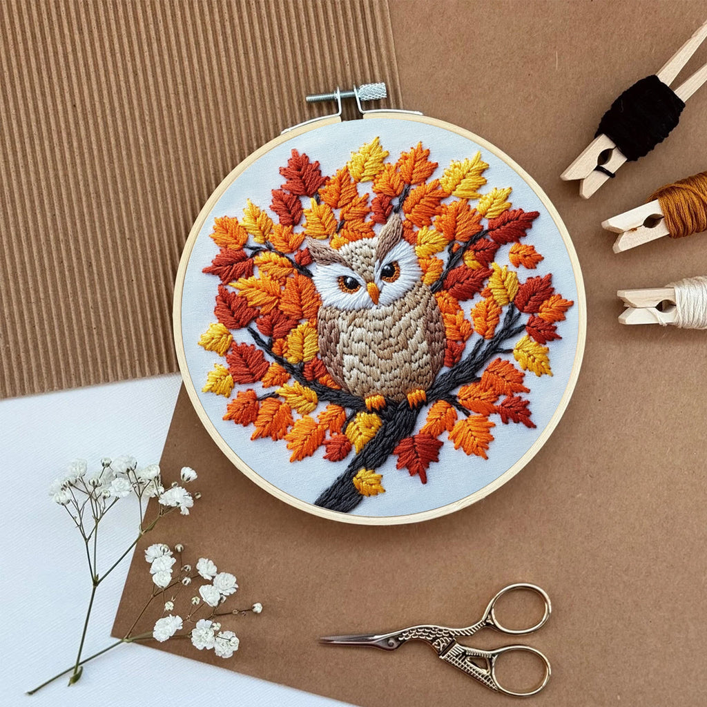 Rubbyoo Embroidery Kit-  Maple Leaf  Owl  Diy Craft Kits| Autumn Craft - image 5