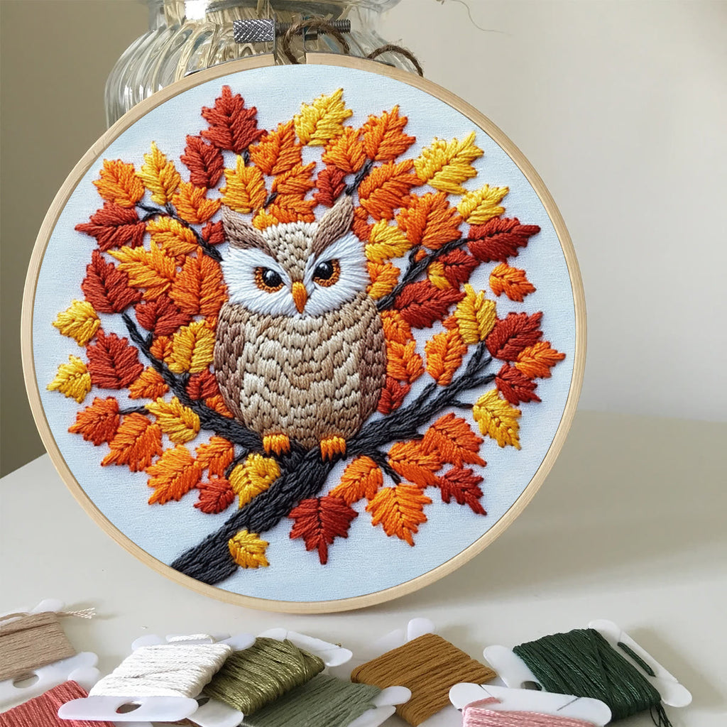 Rubbyoo Embroidery Kit-  Maple Leaf  Owl  Diy Craft Kits| Autumn Craft - image 4