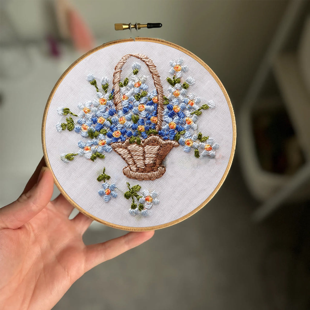 Rubbyoo Embroidery Kit-  Basket Of Flowers Diy Kit For Women| Diy Craft Kits  - image 1