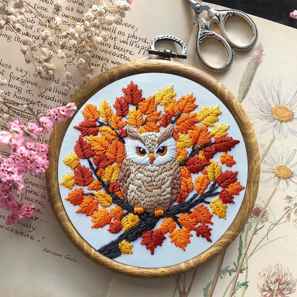 Rubbyoo Embroidery Kit-  Maple Leaf  Owl  Diy Craft Kits| Autumn Craft - image 6