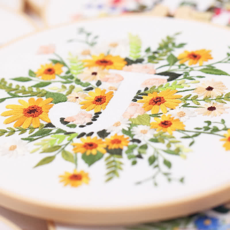 Rubbyoo Embroidery Kit - Floral Letter Pattern  For Craft Lover Hand Stitch - image 1