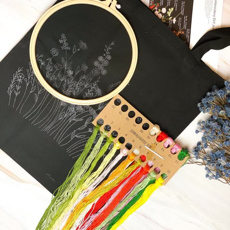 Hand Embroidered Daisy Linen Bag - DIY Embroidered Kit - image 1