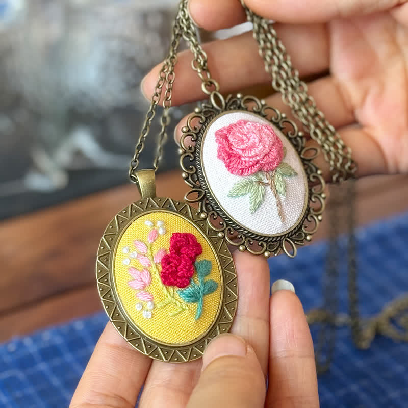 Hand Embroidered Pendant Necklace - image 2