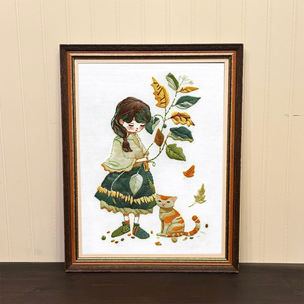 Rubbyoo Embroidery Kit- Leaves Holding Girl - image 1