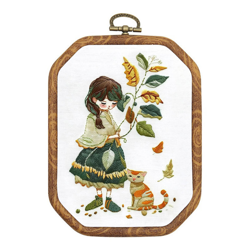 Rubbyoo Embroidery Kit- Leaves Holding Girl - image 0