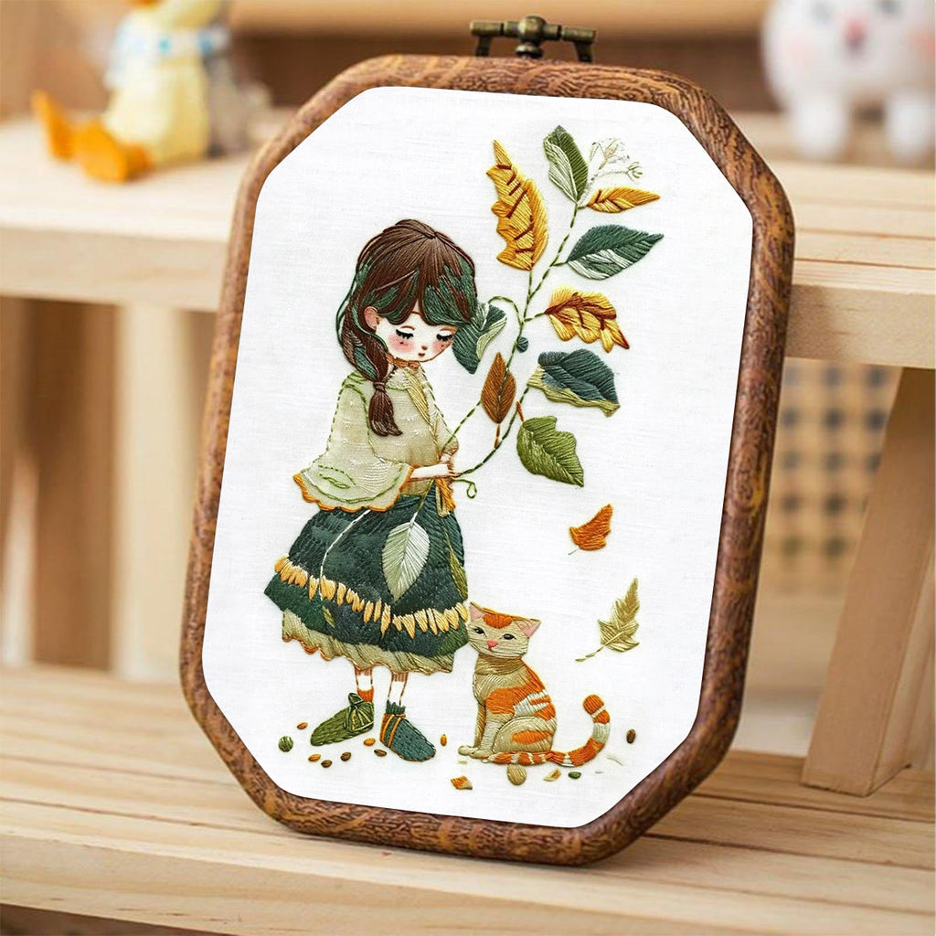 Rubbyoo Embroidery Kit- Leaves Holding Girl - image 3
