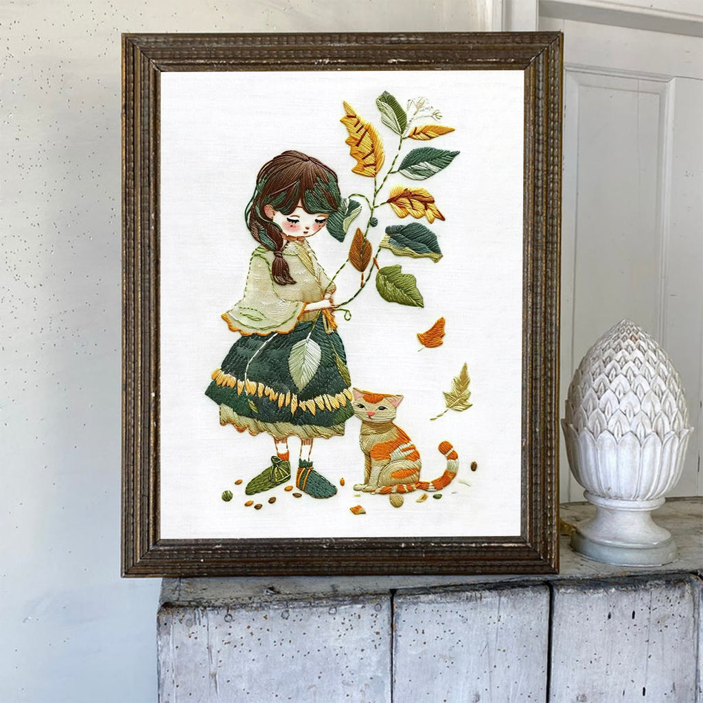 Rubbyoo Embroidery Kit- Leaves Holding Girl - image 5