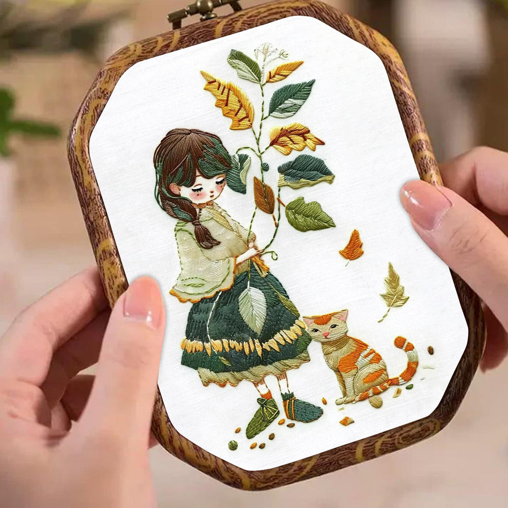 Rubbyoo Embroidery Kit- Leaves Holding Girl - image 4