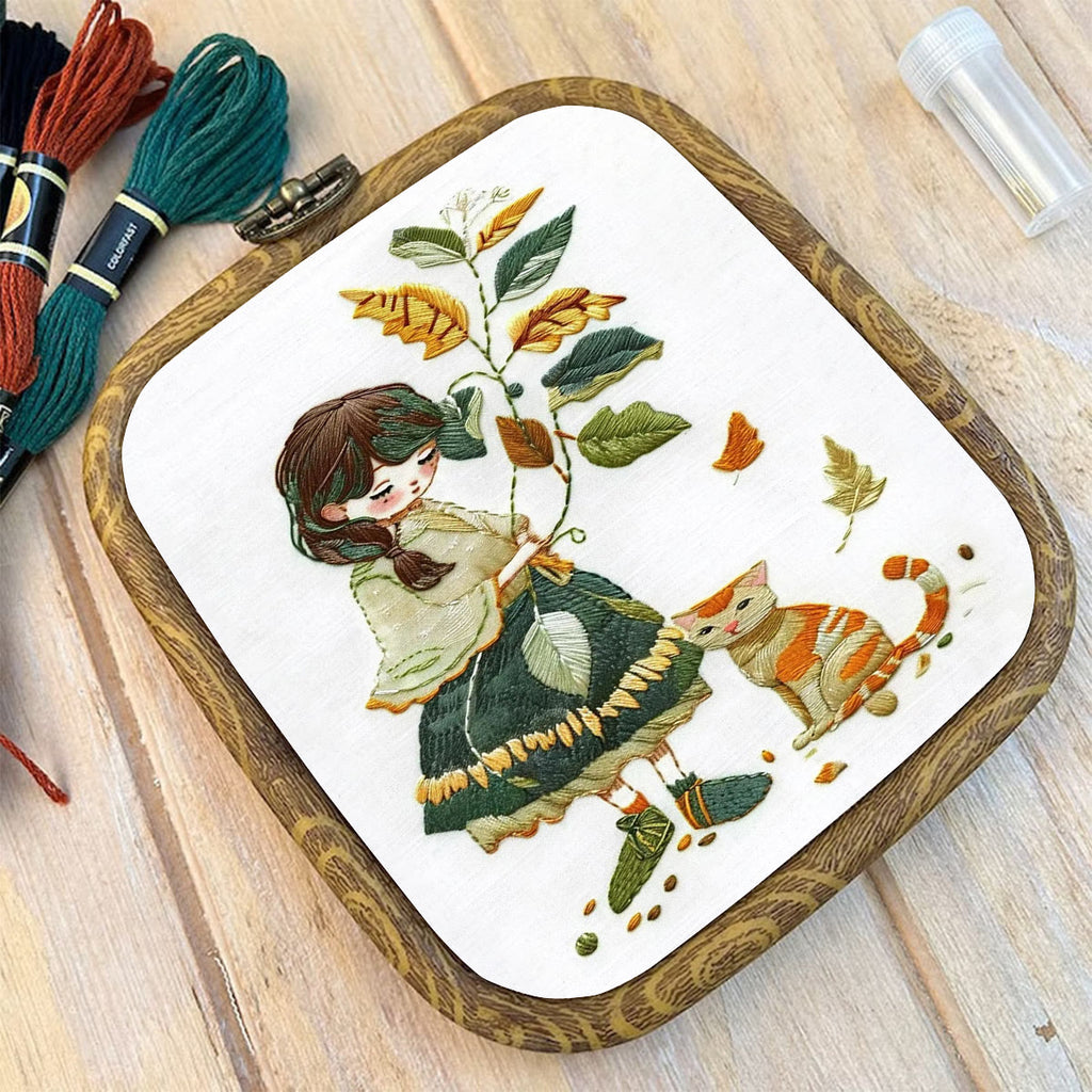 Rubbyoo Embroidery Kit- Leaves Holding Girl - image 9