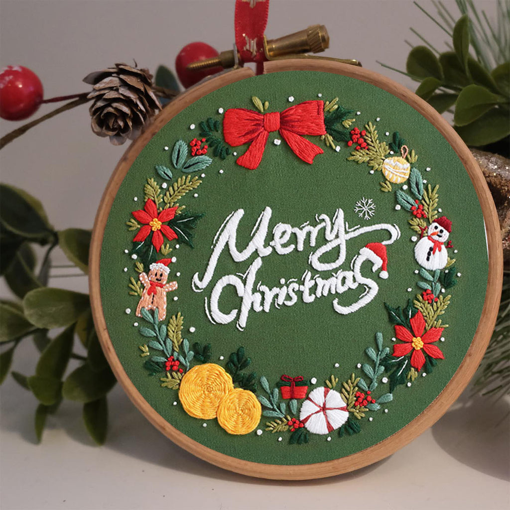 Rubbyoo Embroidery Kit-Snowman Gingerbread Man Wreath  - image 1