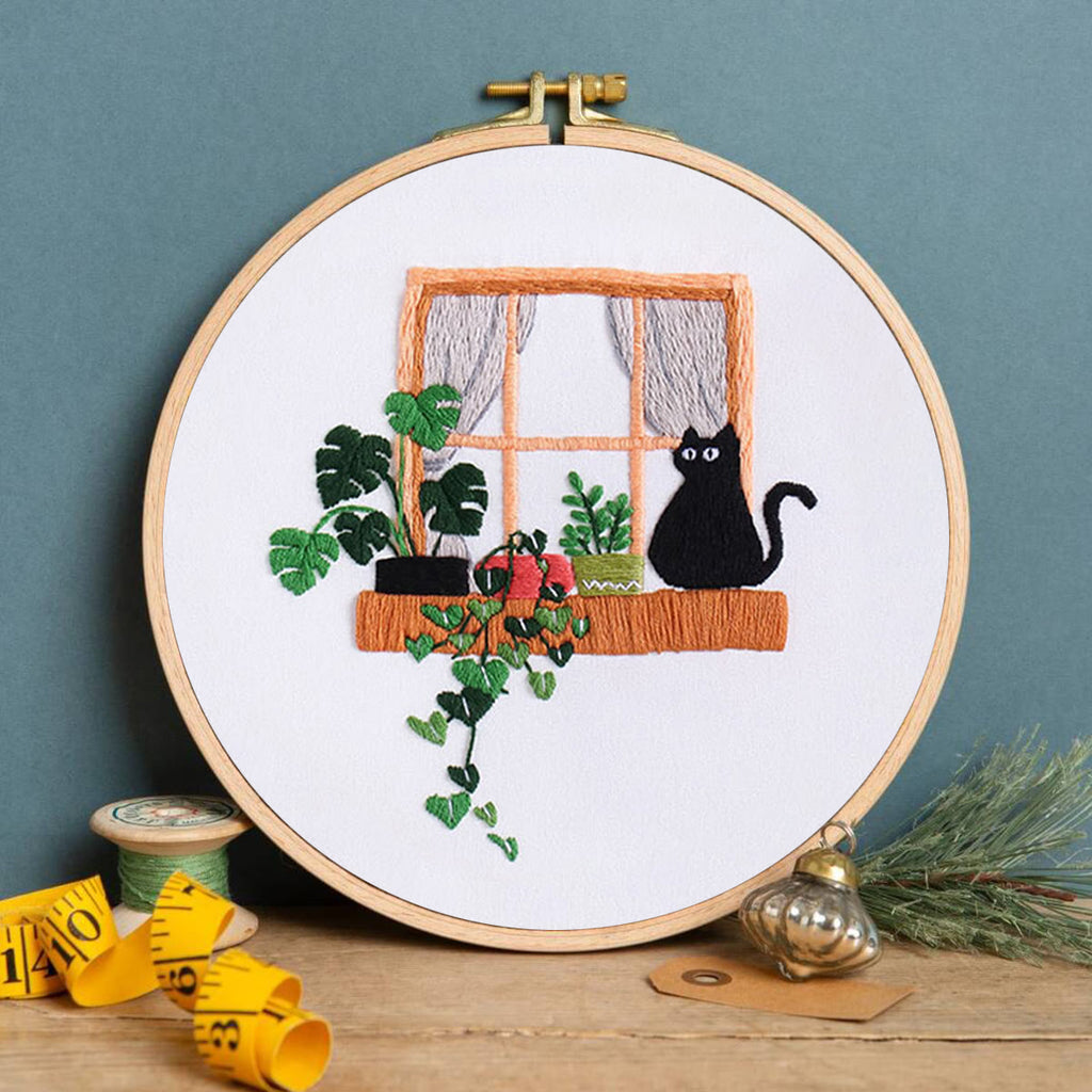 Rubbyoo Embroidery Kit- Black cat on the windowsill - image 2