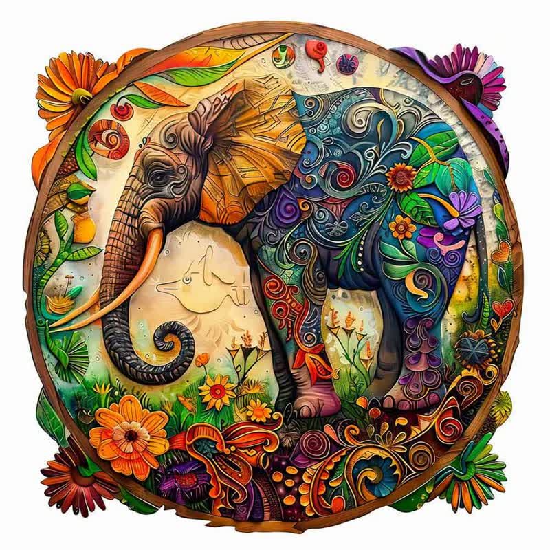 Rubbyoo Floral Elephant - Wooden Jigsaw Puzzle - A3 - Wooden Gift Packaging - image 0