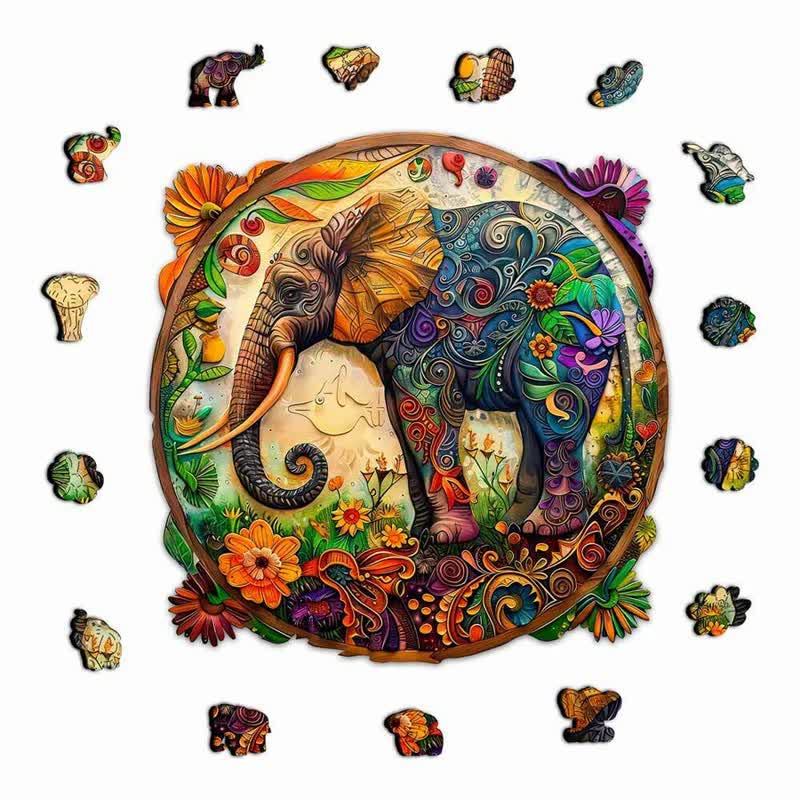 Rubbyoo Floral Elephant - Wooden Jigsaw Puzzle - image 1