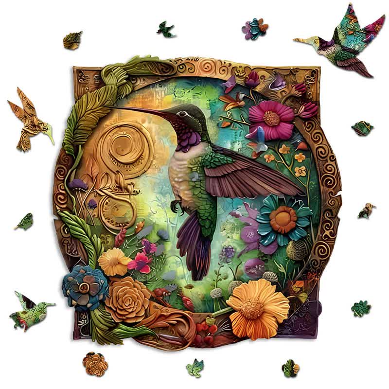 Rubbyoo Vibrant Blossom Hummingbird - Wooden Jigsaw Puzzle - image 1