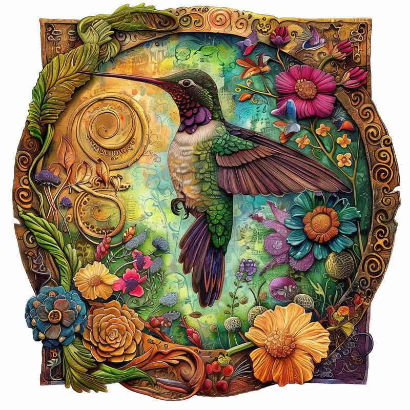 Rubbyoo Vibrant Blossom Hummingbird - Wooden Jigsaw Puzzle - A3 - Wooden Gift Packaging - image 0