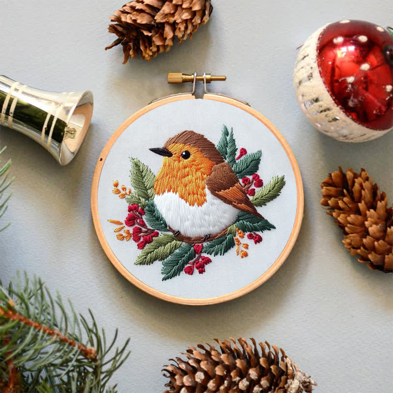 Rubbyoo Embroidery Kit - Robin on Holly - image 3