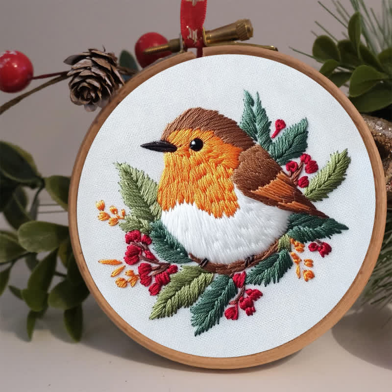 Rubbyoo Embroidery Kit - Robin on Holly - image 2