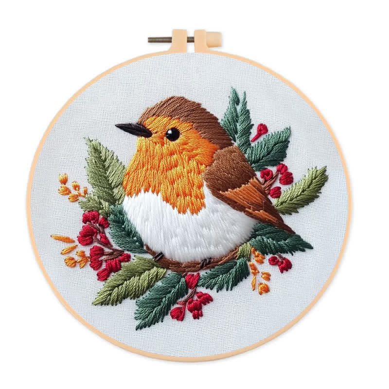 Rubbyoo Embroidery Kit - Robin on Holly - image 0