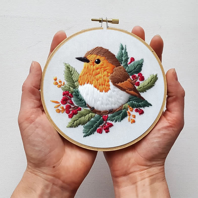 Rubbyoo Embroidery Kit - Robin on Holly - image 4