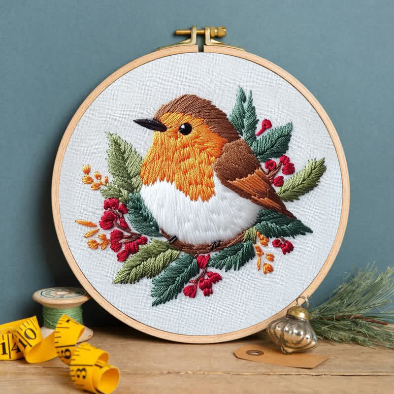 Rubbyoo Embroidery Kit - Robin on Holly - image 5