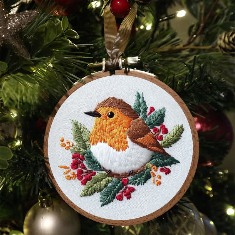 Rubbyoo Embroidery Kit - Robin on Holly - image 1