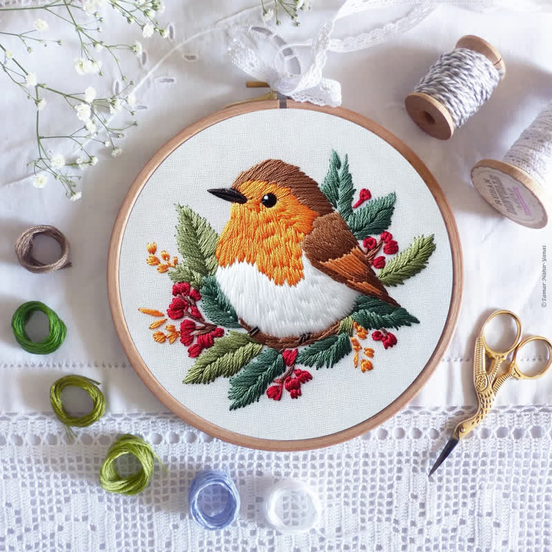 Rubbyoo Embroidery Kit - Robin on Holly - image 7