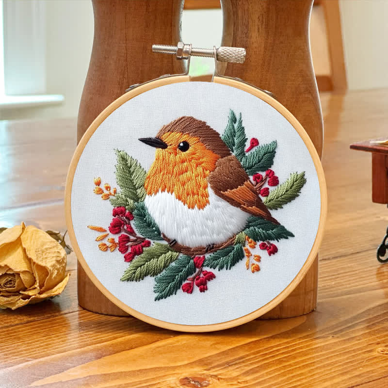 Rubbyoo Embroidery Kit - Robin on Holly - image 6