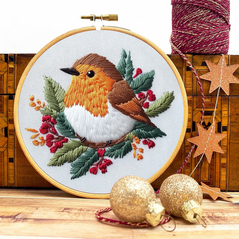 Rubbyoo Embroidery Kit - Robin on Holly - image 8