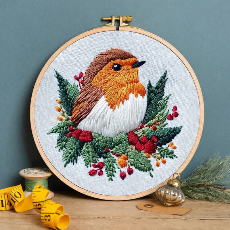 Rubbyoo Embroidery Kit - Winter Robin - image 3