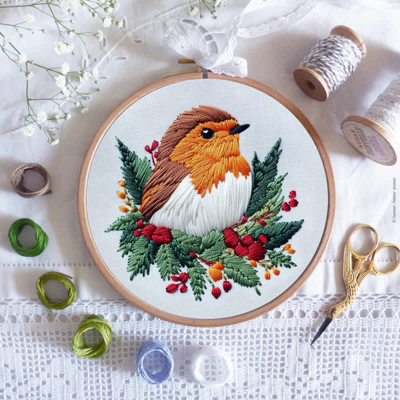 Rubbyoo Embroidery Kit - Winter Robin - image 1