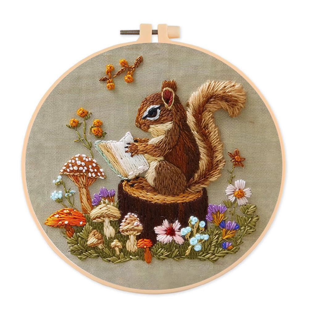 Rubbyoo Embroidery Kit -  Big Reading Squirrel - 20*20cm - image 0
